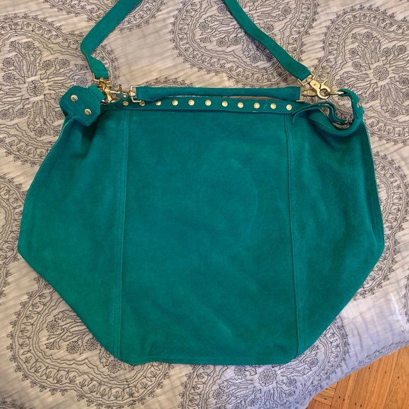 Cynthia Vincent Emerald Green Suede Boho Handbag - Picture 7 of 13